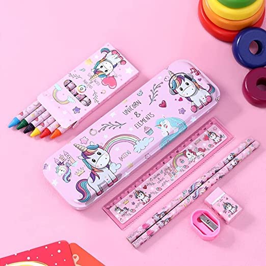 Unicorn Stationery Kit Gift Set for Kids – 6 in 1 Cartoon School Items for Kid view 2